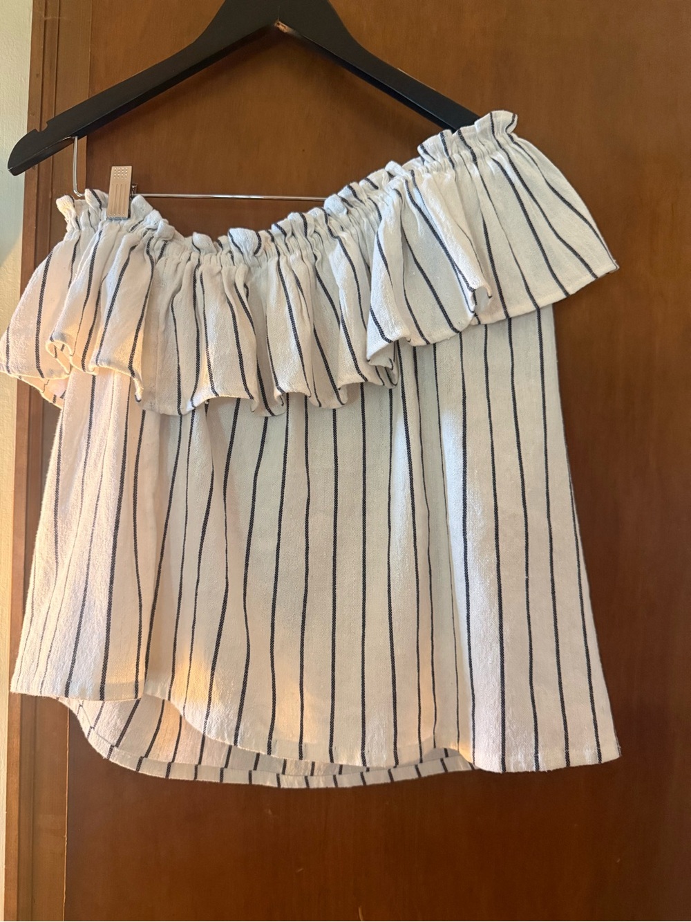 Billabong White Off-Shoulder Tunic with Navy Stripes